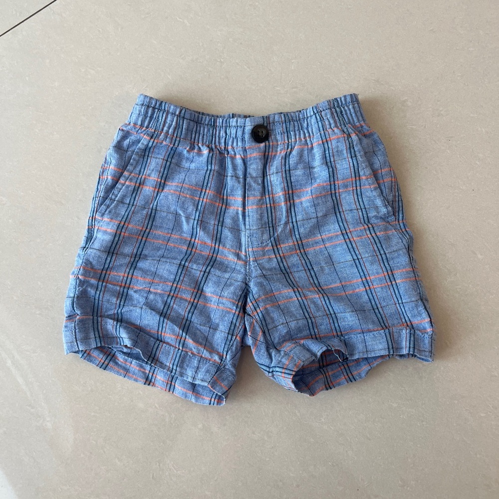 JANIE AND JACK Blue and Orange Plaid Shorts